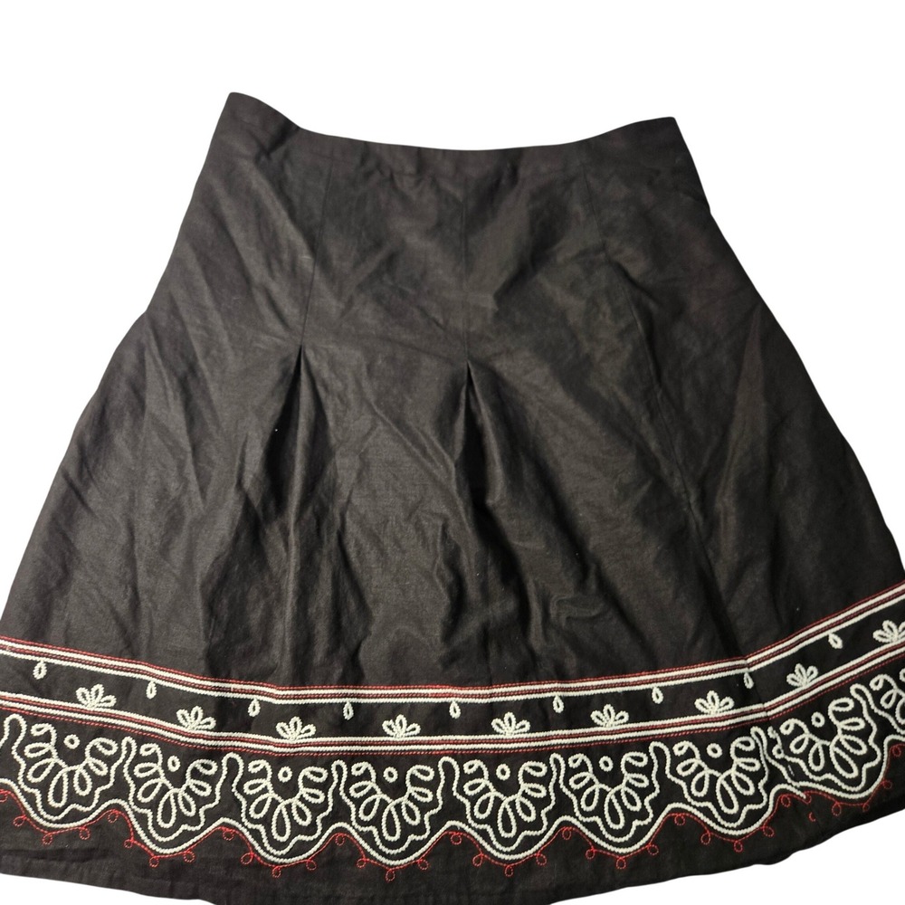 Ann‎ Taylor Loft Black Embroidered Linen Blend A-Line Skirt Women Size 6 Pleated